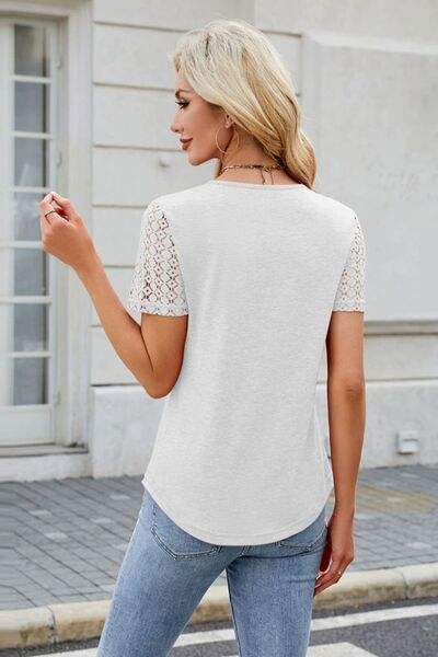 Smocked Round Neck Short Sleeve T-Shirt - Trendsi - Flyclothing LLC