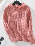 Cable-Knit Long Sleeve Hooded Sweater - Trendsi