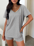 V-Neck T-Shirt and Shorts Set - Trendsi - Flyclothing LLC