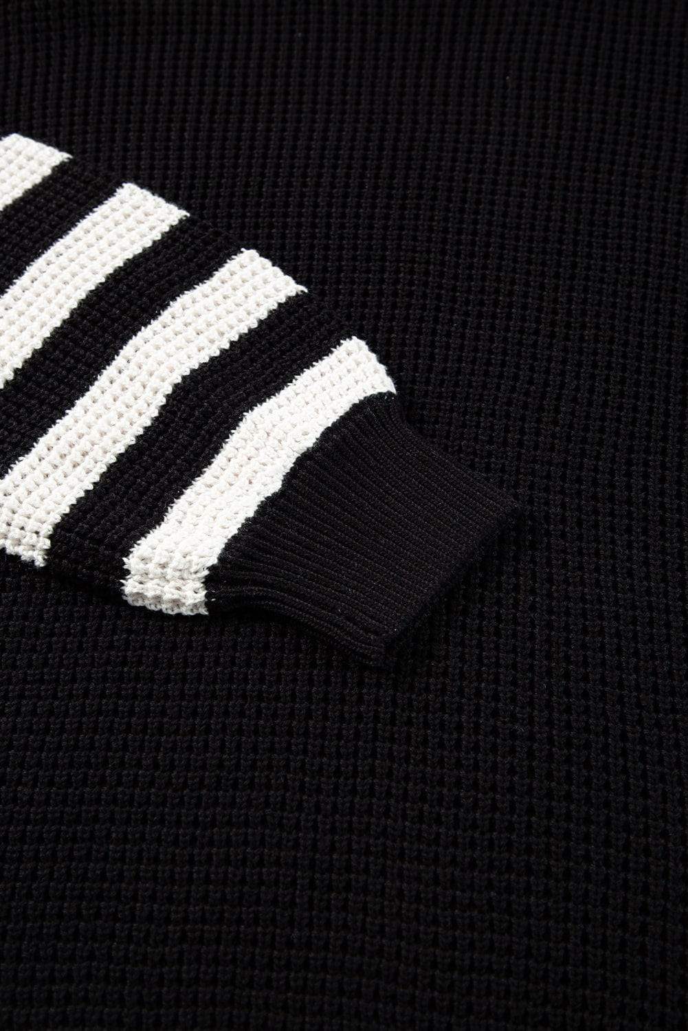 Striped & Checkered Turtleneck Dropped Shoulder Sweater - Trendsi - Flyclothing LLC