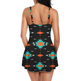 Baha Ranch Turquoise Orange Aztec Skirted Swimsuit - Baha Ranch Western Wear - Flyclothing LLC