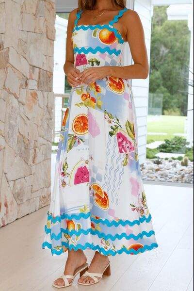 Printed Square Neck Wide Strap Dress - Trendsi - Flyclothing LLC