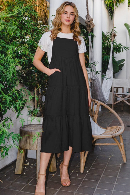 ODDI Full Size Sleeveless Tiered Midi Dress - Trendsi