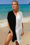 Double Take Openwork Contrast Slit Knit Cover Up - Trendsi - Flyclothing LLC
