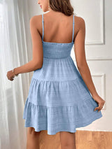 Smocked Tiered Sleeveless Mini Dress - Trendsi - Flyclothing LLC