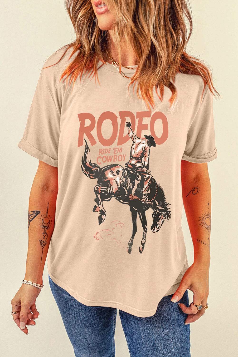 Cowboy Graphic Round Neck Short Sleeve T-Shirt - Trendsi - Flyclothing LLC
