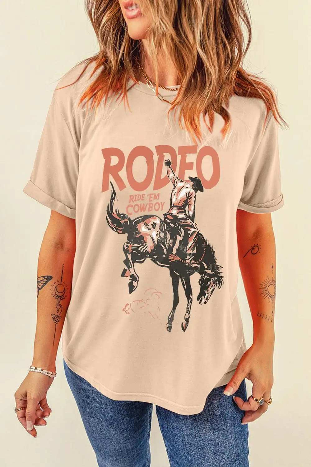 Cowboy Graphic Round Neck Short Sleeve T-Shirt - Trendsi - Flyclothing LLC
