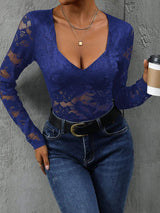 Lace Long Sleeve Bodysuit - Trendsi - Flyclothing LLC