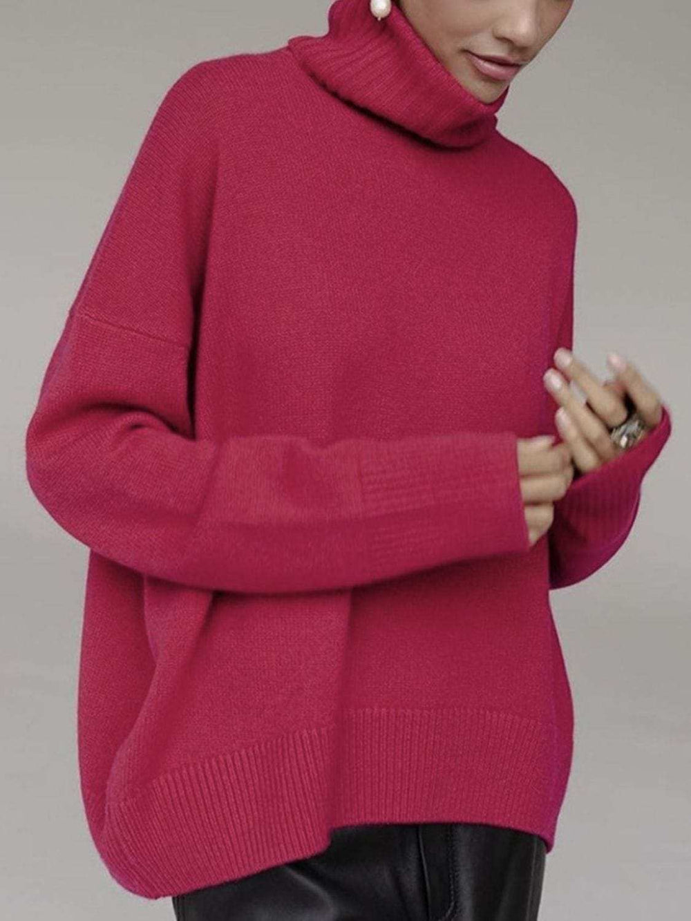 Turtleneck Drop Shoulder Long Sleeve Sweater - Trendsi - Flyclothing LLC