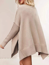 V-Neck Ribbed Sleeve Sweater - Trendsi - Flyclothing LLC