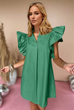 Oh Ruched Johnny Collar Cap Sleeve Mini Dress - Trendsi