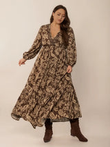 Plus Size Printed V-Neck Balloon Sleeve Maxi Dress - Trendsi - Flyclothing LLC