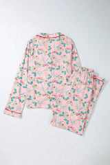 Printed Collared Neck Long Sleeve Top and Pants Lounge Set - Trendsi - Flyclothing LLC