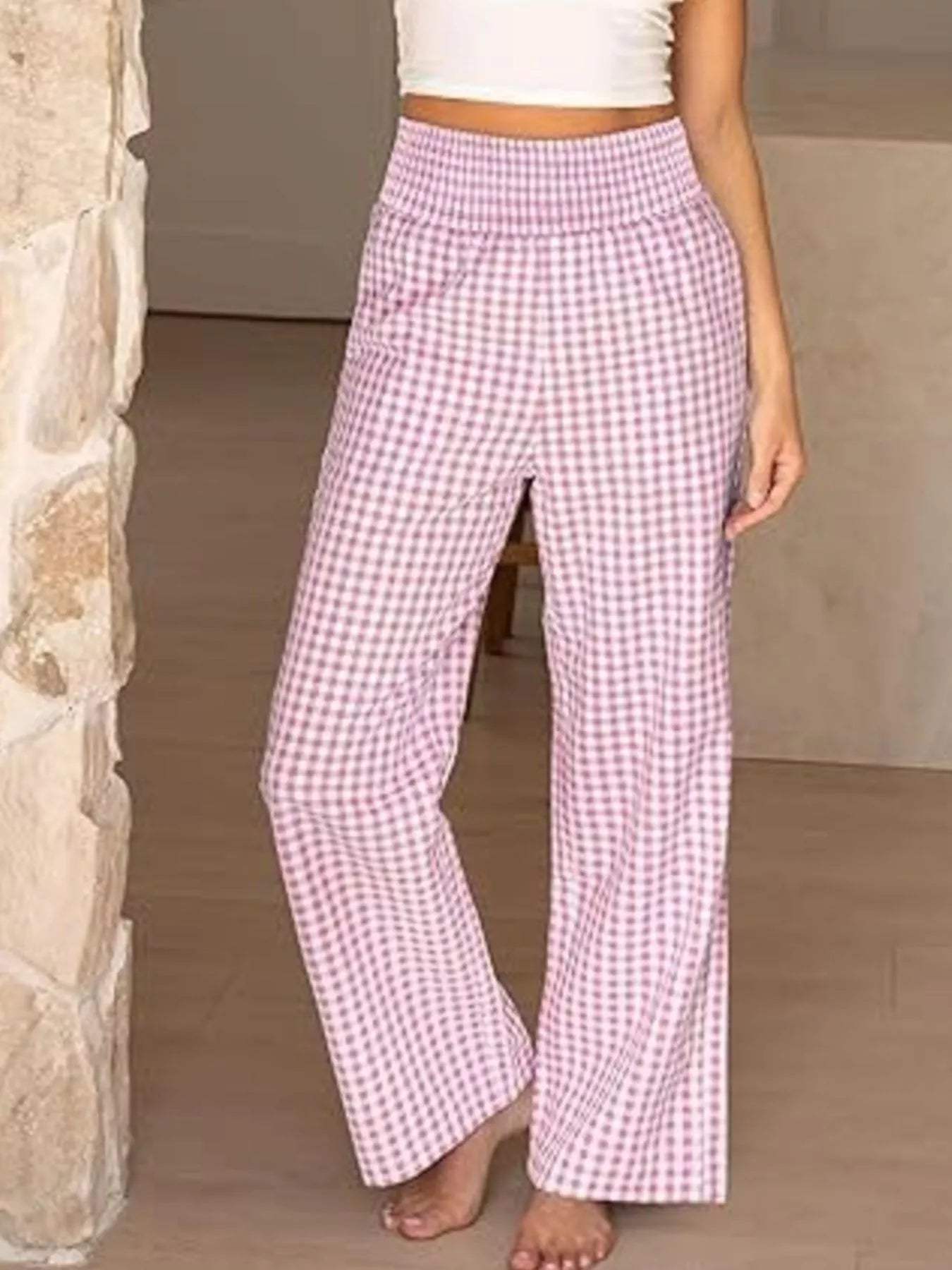 Gingham Wide-Leg Pants - Trendsi - Flyclothing LLC