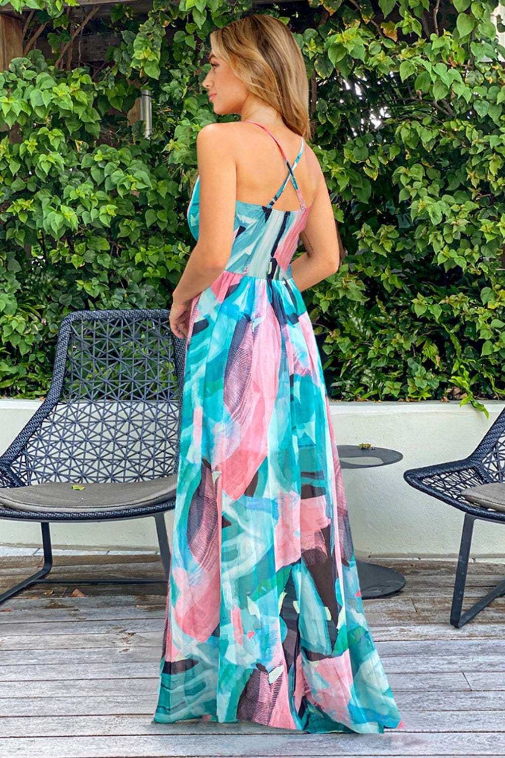 Crisscross Printed Surplice Cami Dress - Trendsi - Flyclothing LLC