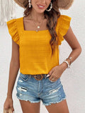 Ruffled Square Neck Cap Sleeve Blouse - Trendsi - Flyclothing LLC