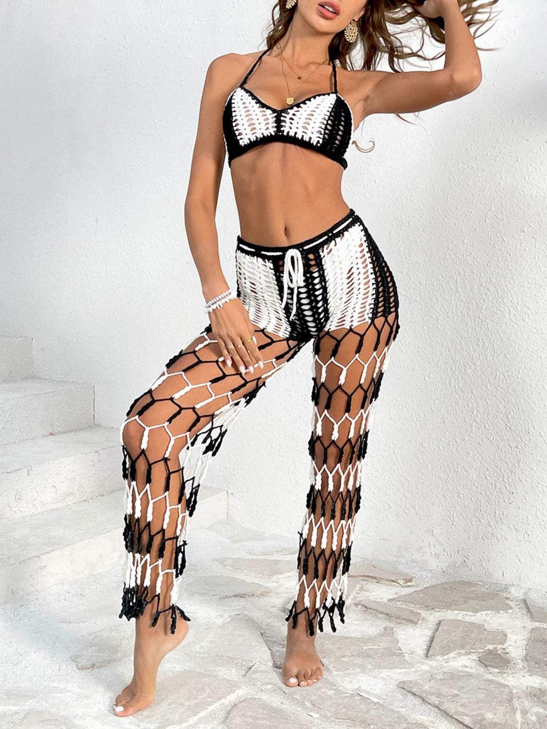 Cutout Halter Neck Top and Pants Two-Piece Swim Set - Trendsi - Flyclothing LLC