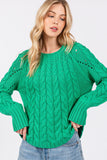 SAGE + FIG Cable-Knit Long Sleeve Sweater - Trendsi