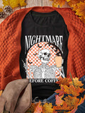 Halloween Skull Checkerboard Graphic Round Neck T-Shirt - Trendsi - Flyclothing LLC
