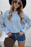 Openwork Round Neck Long Sleeve Sweater - Trendsi - Flyclothing LLC