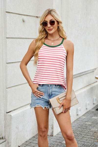 Contrast Striped Round Neck Cami - Trendsi - Flyclothing LLC