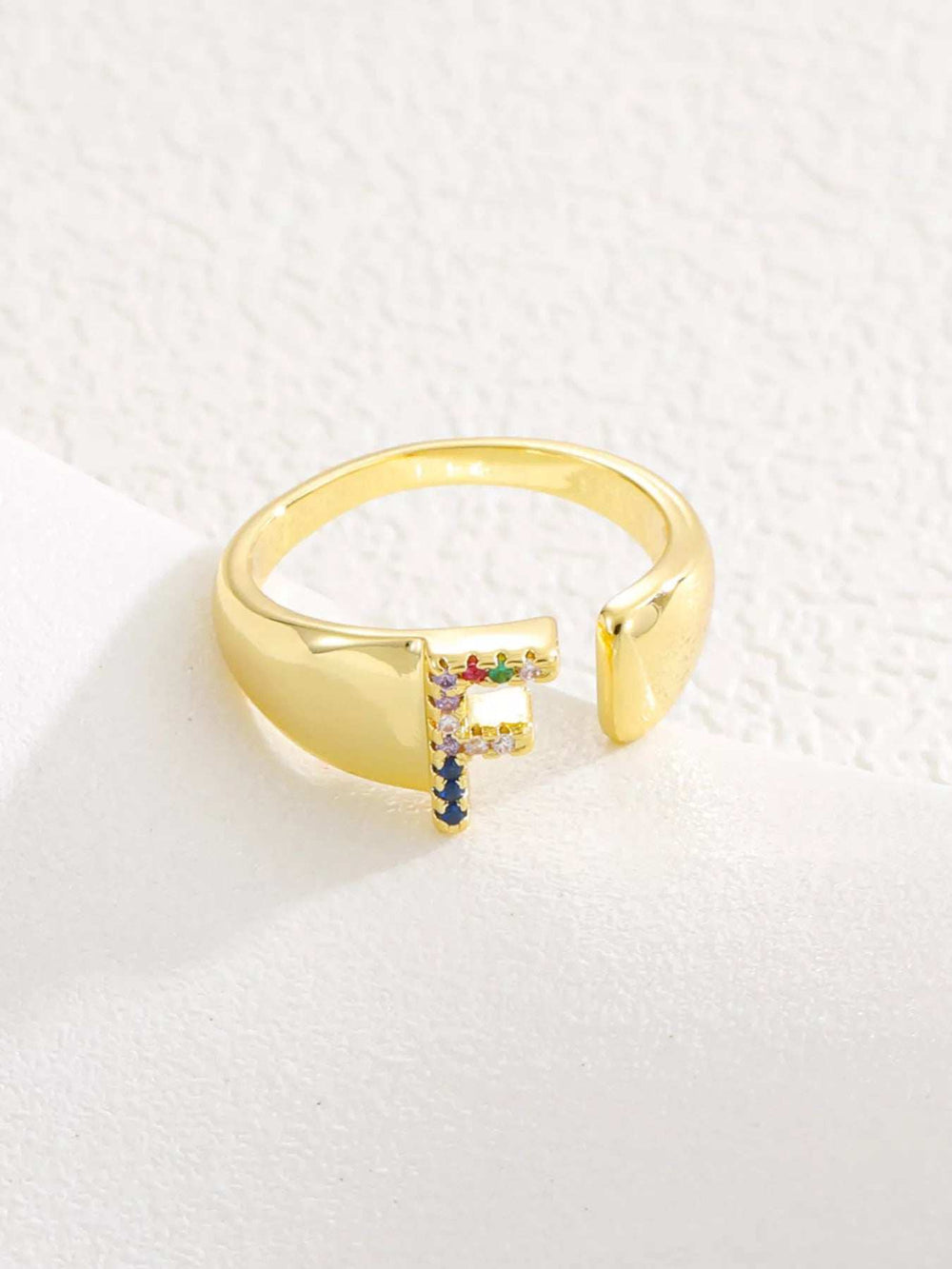 18K Gold-Plated Zircon Letter Ring - Trendsi - Flyclothing LLC