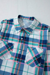 Plaid Snap Down Long Sleeve Top and Shorts Lounge Set - Trendsi - Flyclothing LLC