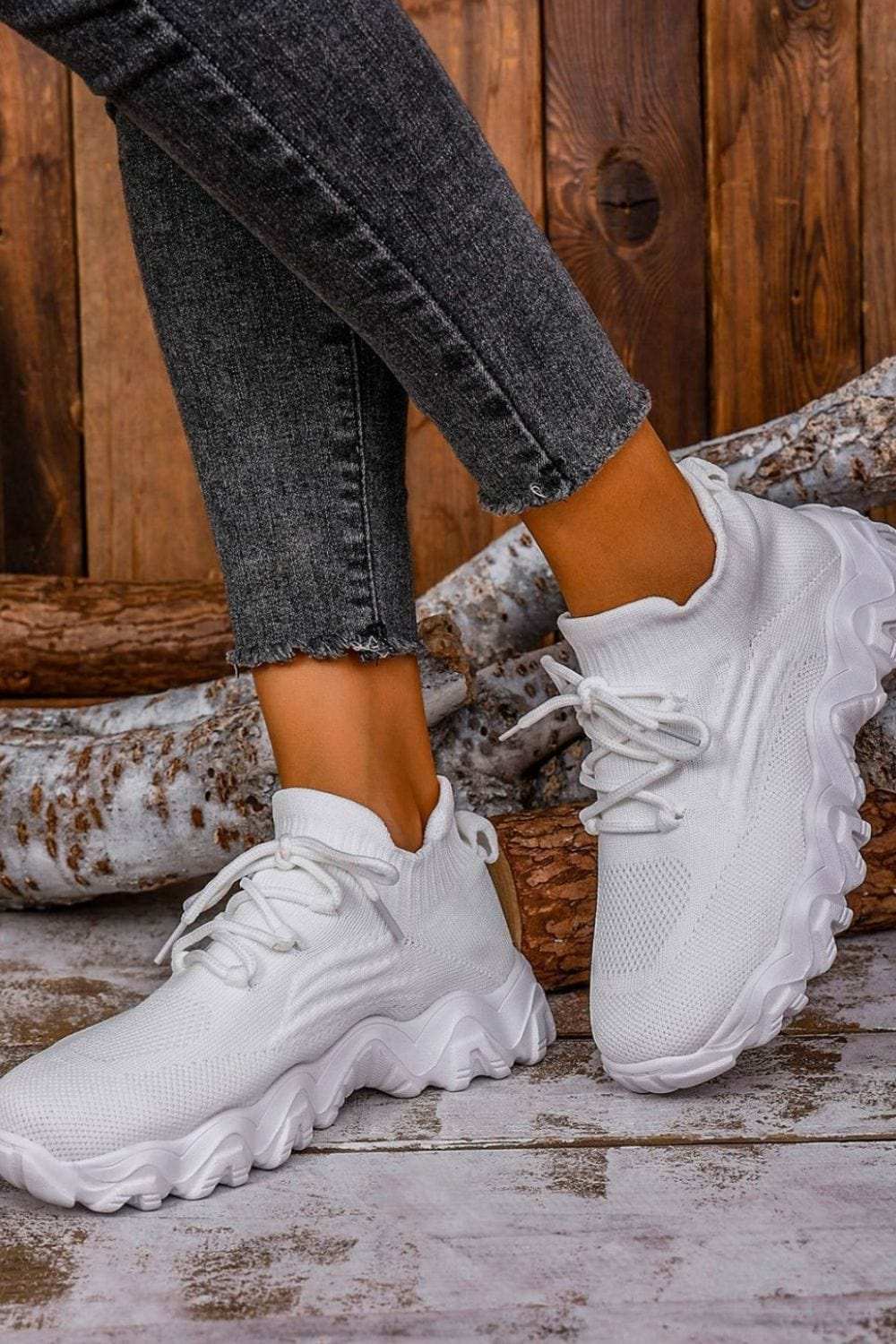 Mesh Lace-Up Round Toe Athletic - Trendsi - Flyclothing LLC