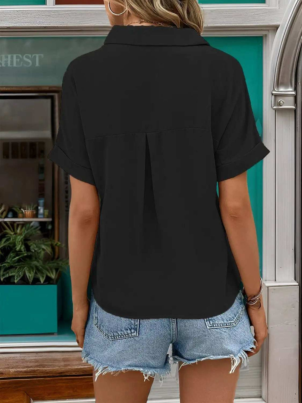 Johnny Collar Half Sleeve Blouse - Trendsi - Flyclothing LLC