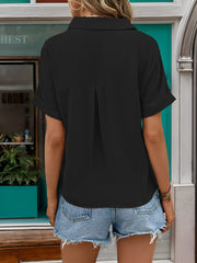 Johnny Collar Half Sleeve Blouse - Trendsi