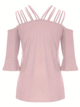 Full Size Cold Shoulder Three-Quarter Sleeve Blouse - Trendsi - Flyclothing LLC