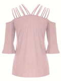 Full Size Cold Shoulder Three-Quarter Sleeve Blouse - Trendsi - Flyclothing LLC