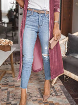 Open Front Long Sleeve Longline Cardigan - Trendsi - Flyclothing LLC