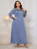 Plus Size Printed Round Neck Long Sleeve Dress - Trendsi - Flyclothing LLC