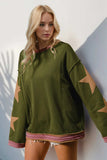 Double Take Star Patched Long Sleeve Sweatshirt - Trendsi - Flyclothing LLC