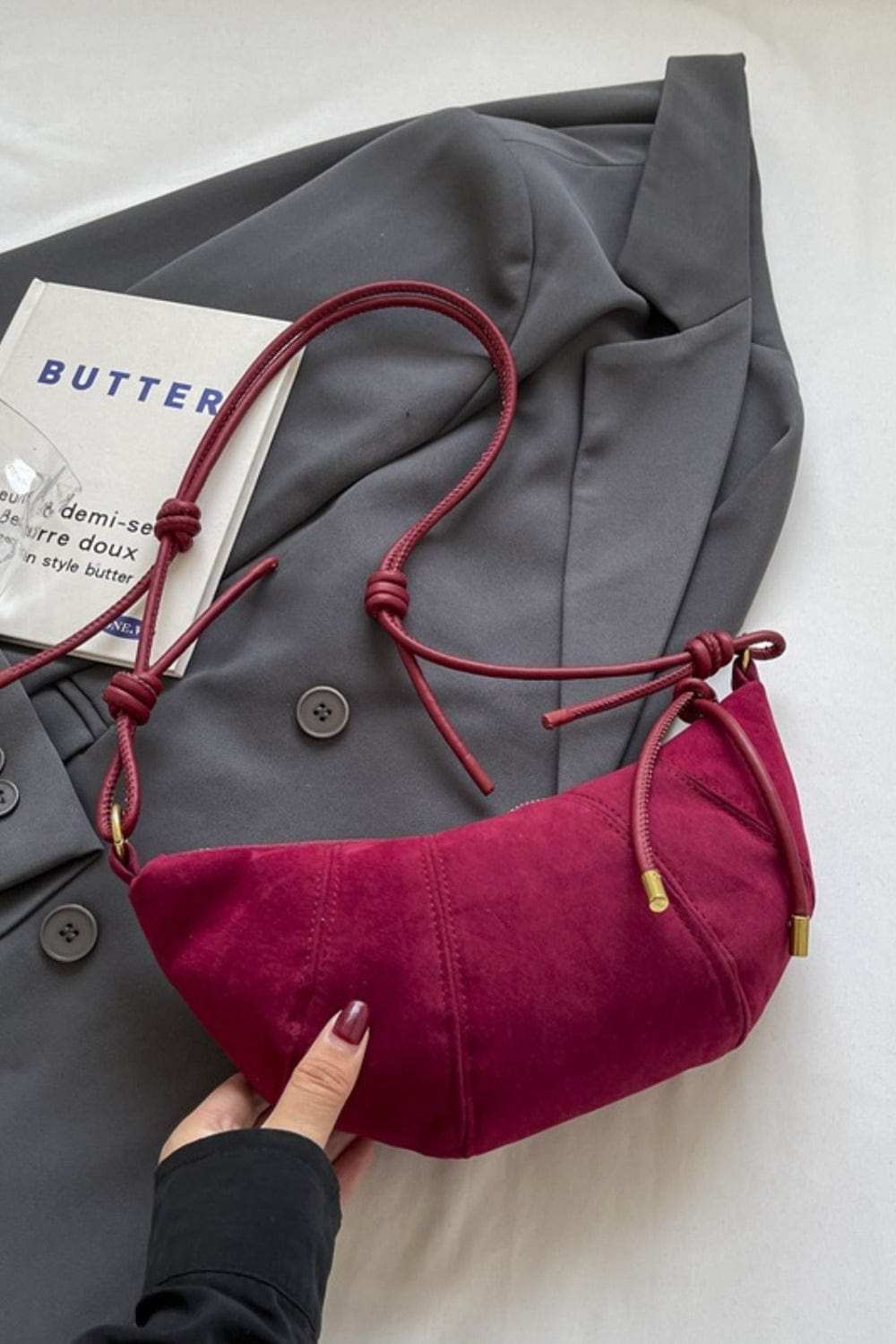 PU Leather Strap Suede Shoulder Bag - Trendsi - Flyclothing LLC