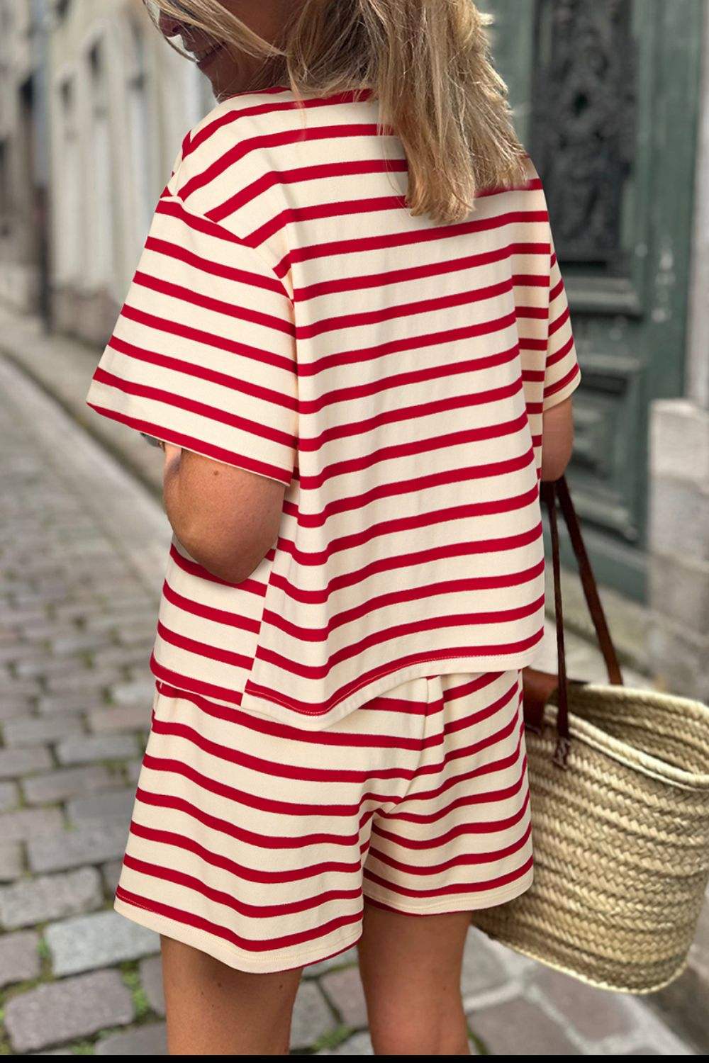 Tied Striped V-Neck Top and Shorts Set - Trendsi - Flyclothing LLC