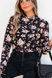 Floral Mock Neck Long Sleeve Blouse - Trendsi