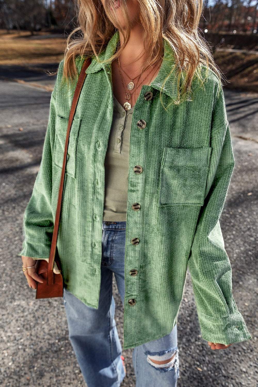 Button Up Long Sleeve Jacket - Trendsi - Flyclothing LLC