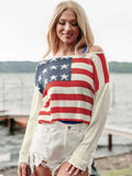 US Flag Boat Neck Long Sleeve Knit Top - Trendsi