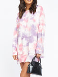 Pocketed Tie-Dye Round Neck Long Sleeve Dress - Trendsi