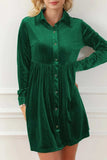Ruched Button Up Collared Neck Long Sleeve Shirt Dress - Trendsi - Flyclothing LLC