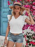 Ruffled V-Neck Cap Sleeve Blouse - Trendsi - Flyclothing LLC