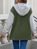 Pocketed Contrast Snap Down Hooded Jacket - Trendsi