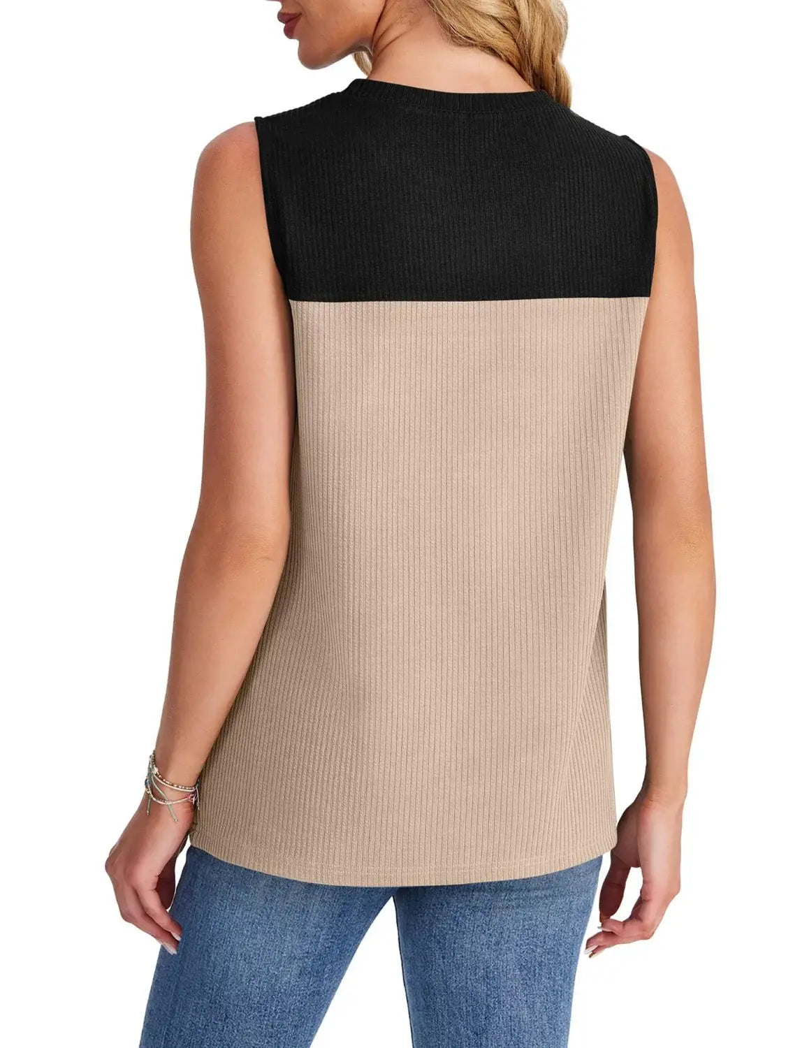 Color Block Round Neck Tank - Trendsi - Flyclothing LLC