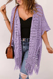 Openwork Open Front Cardigan with Fringes - Trendsi - Flyclothing LLC