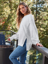Slit Round Neck Long Sleeve Sweatshirt - Trendsi - Flyclothing LLC