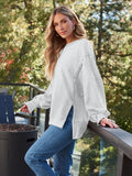 Slit Round Neck Long Sleeve Sweatshirt - Trendsi