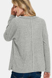 Zenana Full Size Ribbed V-Neck Drop Shoulder Top - Trendsi - Flyclothing LLC