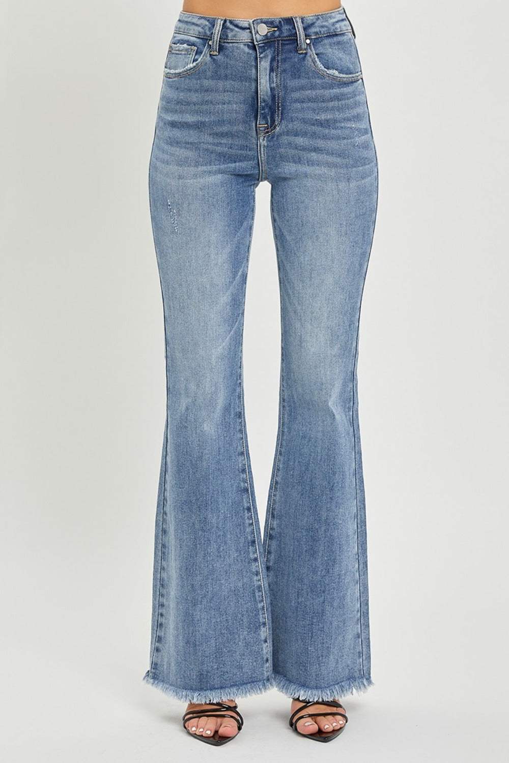 RISEN Full Size High Waist Raw Hem Flare Jeans - Trendsi - Flyclothing LLC